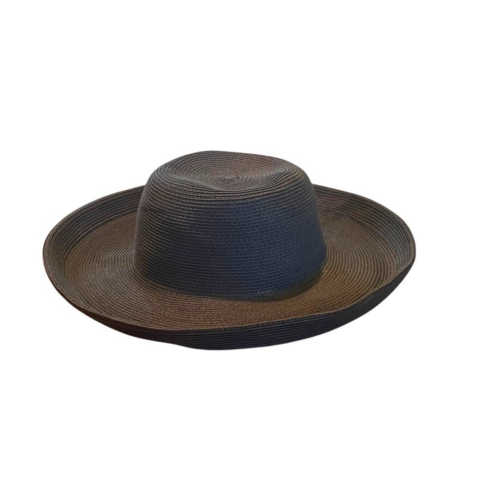 Kathy Jeanne Black Floppy Wide Brim Straw Sun Hat, Resort, Beachy, One Size